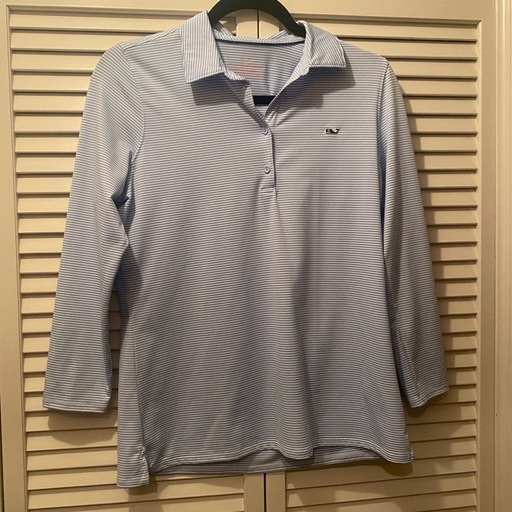 Vineyard Vines Light Blue Striped Quarter Sleeve Polo